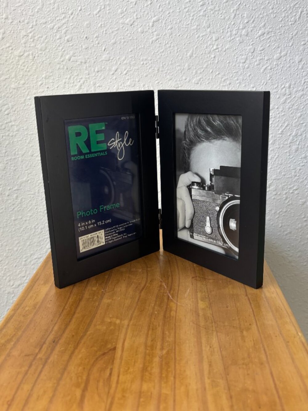 Room Essentials RE Style Black Wooden Hinged Double Photo Frame 4 in x 6 in